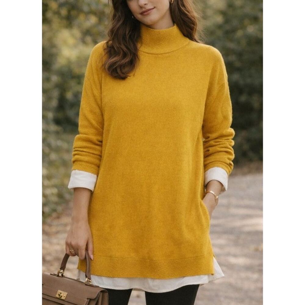 VTG Saks Fifth Avenue Oversized Mock Sweater Large Yellow Retro Ivy League Indie